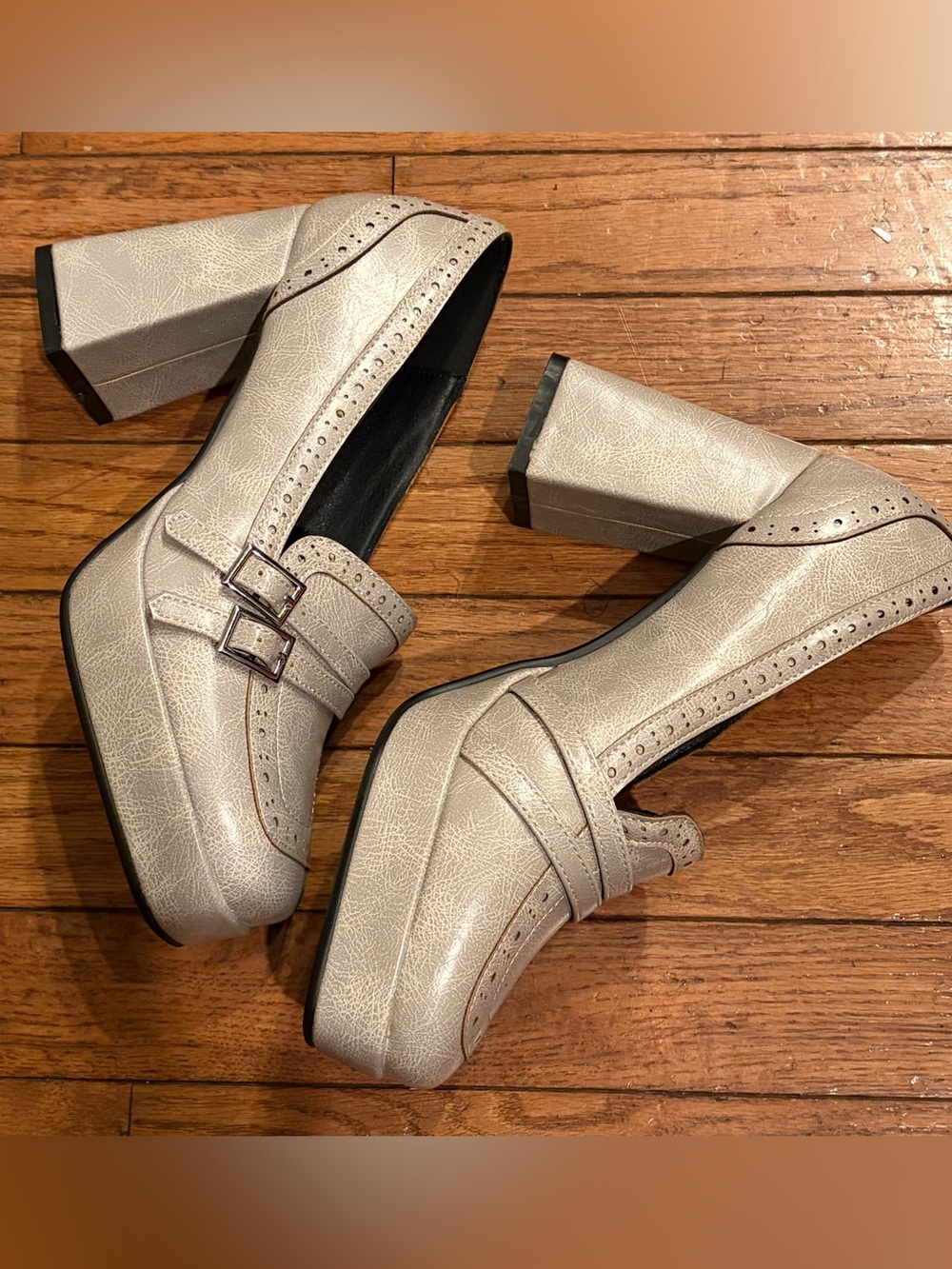 Faux Leather Square Toe Women's Platform Chunky Block Heels Loafers Size 40 NEW